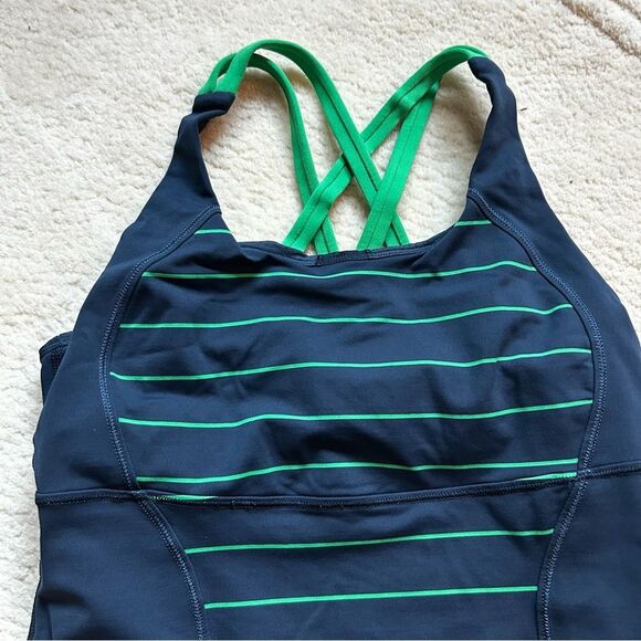 EUC Lululemon Navy and Green Striped Tank Top - Picture 2 of 4